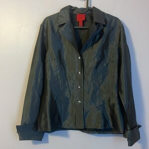 JS Collections Gray Satin Rhinestone Button Blazer Jacket or Blouse size 8